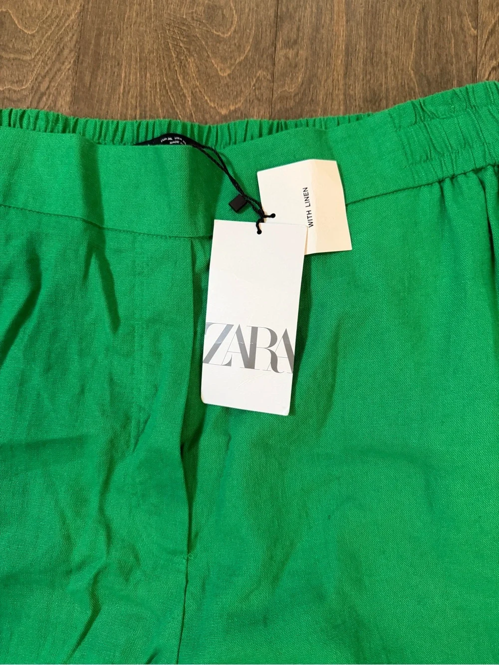 Zara Green Wide-Leg Linen-Blend Pants